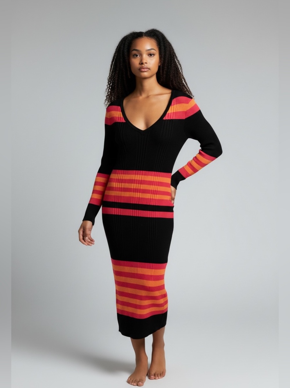 Pink Rose Black Midi sweater Dress. PTP 19”&, L42”